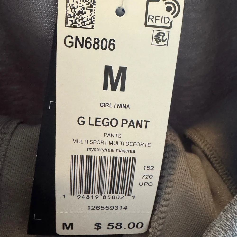 Adidas Lego Girls Multi Sport Sweatpants‎ Mystery Gray Real Magenta Medium NWT